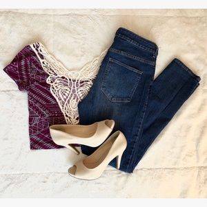 Maroon Printed Cream lace Crop Top
